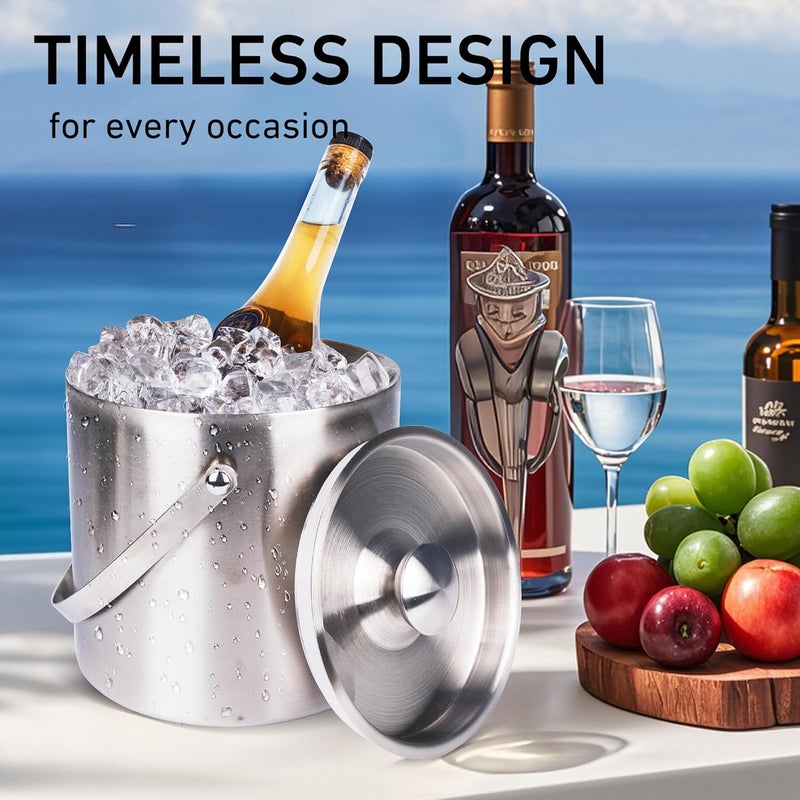 DRAMNYO DREAMYO 3L Double Wall Insulated Stainless Steel Ice Bucket with Scoop for Cocktail Bar,Metal Ice Bucket for Freezer with Lid for Parties.ice Container,bar cart Accessories(Silver) - Image 2